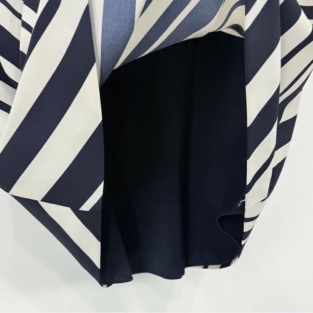 Ann Taylor Blue Black Ivory Diagonal Stripe A Line Flowy Skirt - Picture 10 of 13